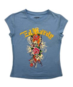 Flower Skulls Cap Sleeve Fitted Tee