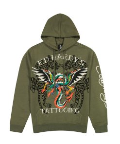 Dragon Wings Olive Pullover Hoodie
