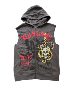 Panther Skull Fleece Cut Off Hoodie