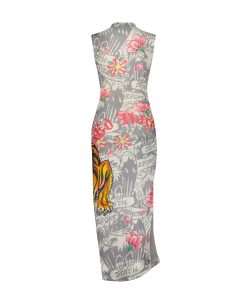 Alternative view of Crawling Tiger Print Mesh Maxi Dress