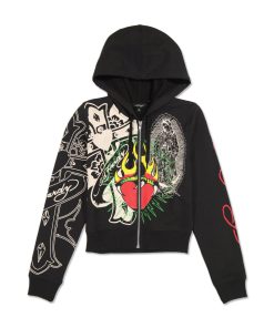 Sacred Heart Cropped Zip Fleece Hoodie