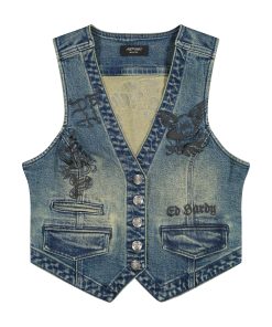 Multi Tattoo Denim Vest