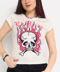 Pink Flame Skull Cap Sleeve